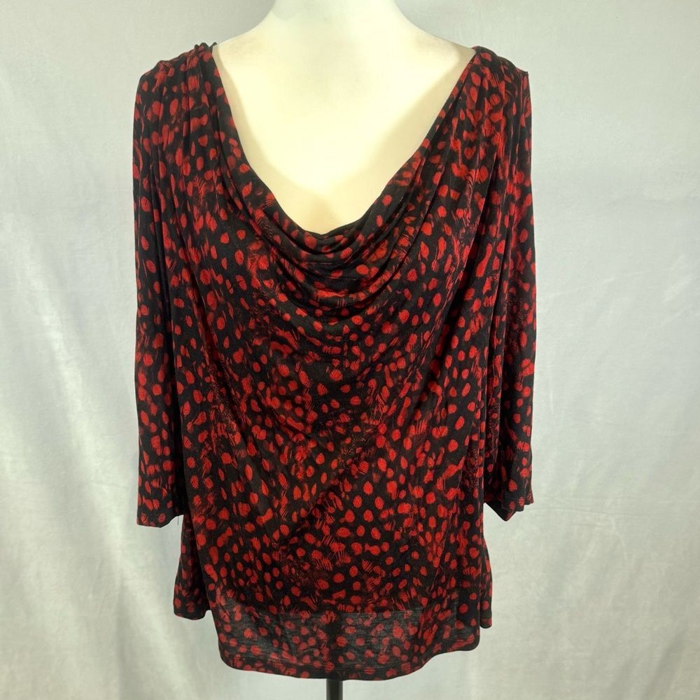 Michael Kors lipstick red and black abstract print cowl neck top size 1X NWT